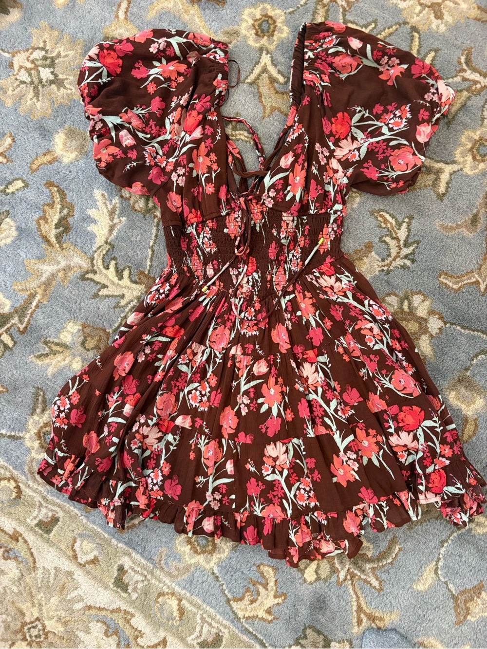 Free People Floral Puff-Sleeve Mini Dress